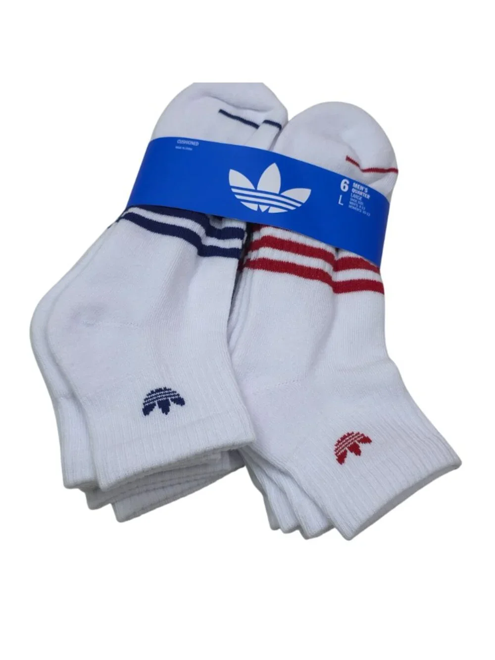 Adidas Mens Cushioned Quarter Socks 6-Pack Large Moisture-Wicking Show Size 8-12